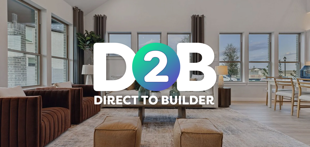 Direct to builder logo over an interior home model.